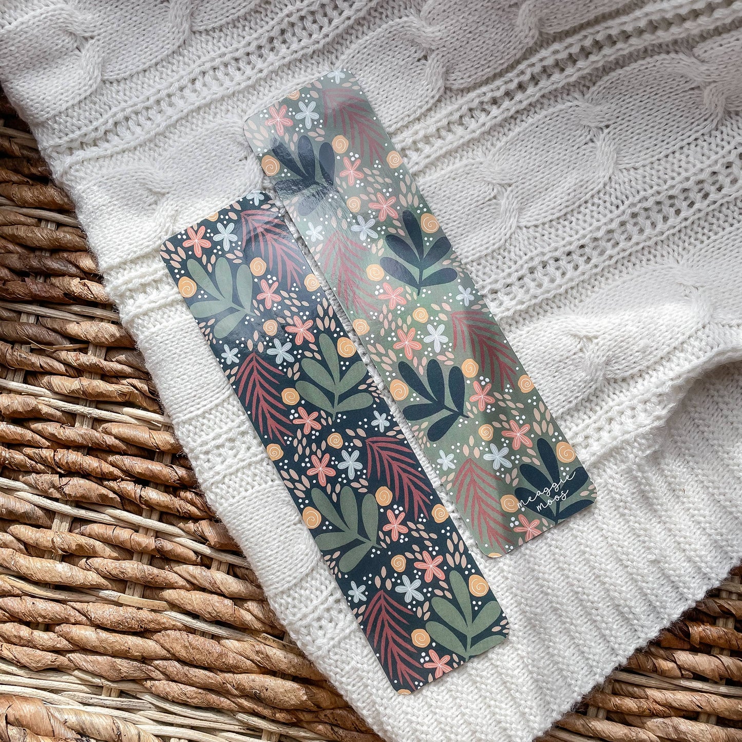 Dark Florals Hand Drawn Bookmark 2x8 | Glossy