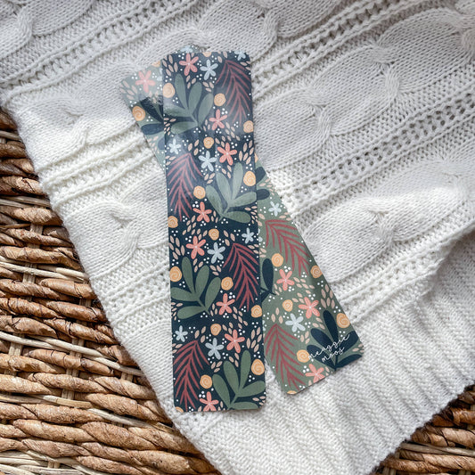 Dark Florals Hand Drawn Bookmark 2x8 | Glossy
